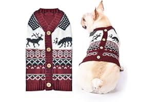SKXEO Christmas Dog Jumper Snowflake Reindeer Pattern - Soft Classic Pet Sweater Warm Cat Dog Apparel, Knitwear Pet Winter Clothes Xmas Outfits(Red Reindeer,L)