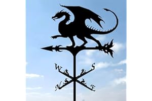 Caffney Weather Vane, Metal Weather Resistant Wind Direction Indicator Black Wind Spinners Retro Creative Roof Weathercock Roof Decoration Accessories for Outdoor Garden Shed Yard Patio Farm(dragon)