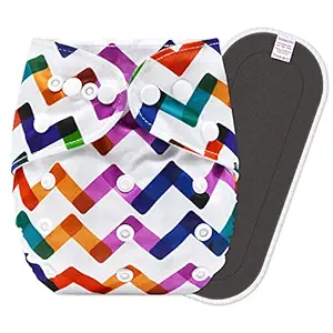 Bembika Cloth Diapers for Babies,Washable Reusable Cloth Diaper ll Sizes Adjustable with 5 Layer Bamboo Charcoal Insert (Zig Zig)