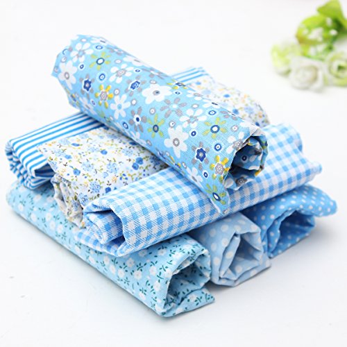 KING DO WAY 7 Stueck Baumwollstoff Stoffpakete Patchwork Stoffe Baumwolle tuch Stoffreste Paket Blau 50x50cm