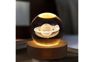 RuiDay Veilleuse Boule de Cristal 3D, Lampe de Nuit en Cristal et Bois, Galaxie Spatiale, LED, Décoration Intérieure