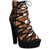 Außenmaterial: Synthetisch Fashion Thirsty Neu Womens Damen High Heels Plattform Gladiator Sandalen Schnür Stiefel Schuh Größe - Schwarz Kunstwildleder, 39