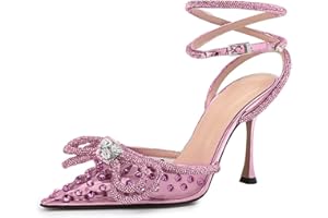 Minetom Stiletto High Heels Damen Pumps Spitz Strass Bowknot Party Sandalen Schnalle Schuhe Geschlossen Abendschuhe Sommerschuhe