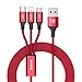 Produktbild 3A 3 in 1 Nylon Ladekabel und Datenkabel, USB-C, Micro USB und Apple Lightning Anschluss USB Kabel für alle Apple iPhones zB iPhone X 8 7 6 5 Plus SE, alle Android Handys zB Samsung Galaxy S8 S7 Hinweis Huawei Mate, HTC und alle USB C Telefone(1.2m/3.9ft)Rot
