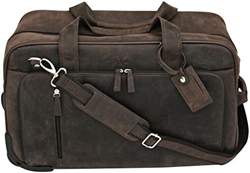 S. BabilaS Babila Top Grain Leather Wheeled Holdall - Push Button Telescopic Handle - Mud