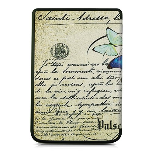 kwmobile Hülle für Pocketbook Touch Lux 3 / Touch Lux 2 – Flipcover Case eReader Schutzhülle – Bookstyle Klapphülle Schmetterlinge Vintage Design Blau Mintgrün Beige - 3
