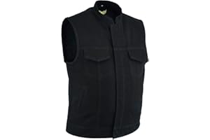 Leatherick Męska czarna ciężka kamizelka dla motocyklistów z głębokimi kieszeniami