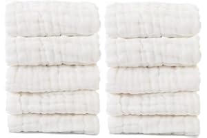 LATRAT 10 szt., zestaw myjków z szyfonu, miękkie wielokrotnego użytku, zmywalne myjki do twarzy dla niemowląt i niemowląt 30 x 30 cm, nadaje się do prania na twarz, dla skóry wrażliwej dla noworodków (biały)