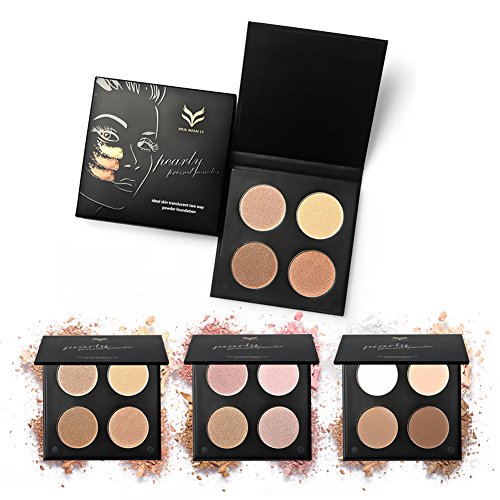 Huamianli 4 Farbe Kompaktpuder Gesicht Kontur Highlighter Foundation Puder Palette Matte Glitzer Lidschatten Highlighting Kontur Kit Contour Make-up Set mit Puderpinsel Molie - 5