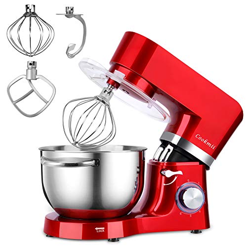 Cookmii Robot Pâtissier Silencieux Professionnel 1500W Robot Pétrin Pétrisseur Pâtisserie Solide Robot de Cuisine Multifonctions avec Bol 5.5L Batteur Électrique,Fouet,Crochet, Rouge