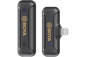 ‎BOYA Boya Bezprzewodowy mikrofon krawatowy do iPhone'a iPada, 2,4 GHz Plug Play Lapel Clip-on Mic do wywiadu wideo podcastu vloga nagrywania YouTube (TX+RX)