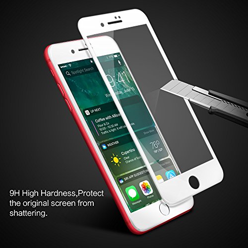 iPhone 7 8 Protector de Pantalla Coolreall 3D Blanco Completo Cobertura Templado Vidrio Protector de la Curva 9H  HD blanco 