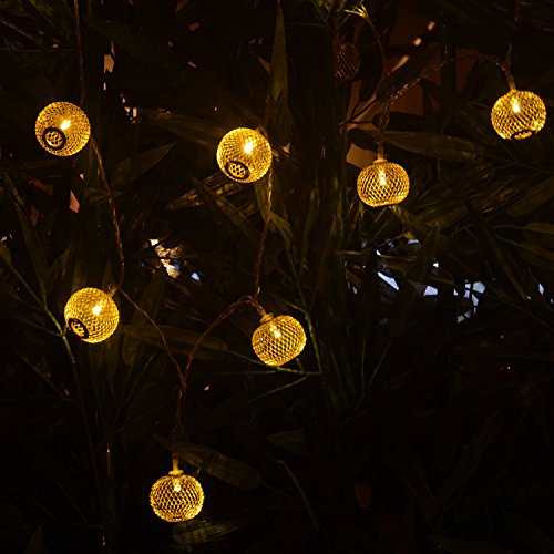 Samoleus 9,5 M 50 LED 8 Modi Mesh Ball String Lights LED Weihnachtsbeleuchtung Lichterketten, goldene Laterne für Party, Hochzeit, Urlaub, Fenster, Home Dekoration Beleuchtung (Große Laterne-Warmweiß) - 3