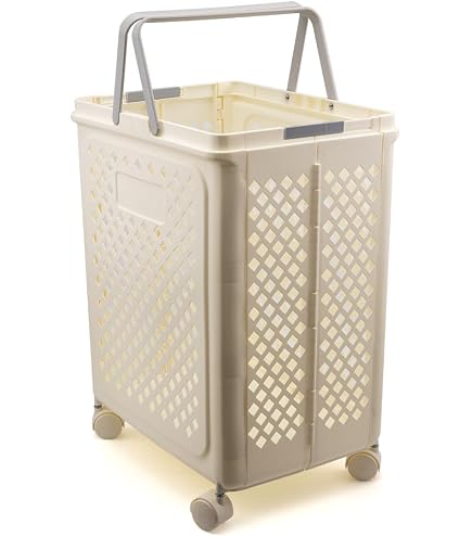 Fenteer Cesto portabiancheria con Ruote, Cesto portabiancheria con 4 Ruote, Pieghevole, Borsa per, per casa, dormitorio, Cucina, Beige, M