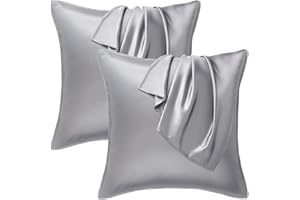‎SEIWOHL Seiwohl Satin Kissenbezug 80x80, 2er Set Satin Kopfkissenbezug Pillowcase Kissen Bezug Kissenhülle für Haar und Haut, ähnlich wie Seide, Grau