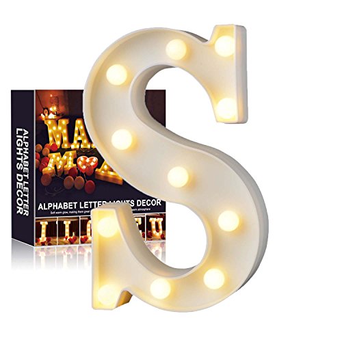 Ciojio Alfabeto Luce Bianco LED Notte Lampade Lettere Plastica Piedi Impiccagione Illuminazione per Matrimonio Festa Natale Camera Decorazione (S)