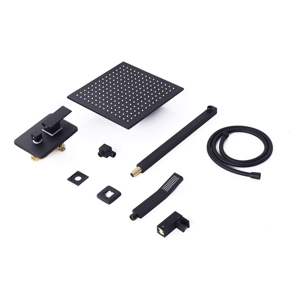 YZYTM-8-Inches-Colonne-de-Douche-Thermostatique-Systme-de-Douche-Noir-Pommeau-Carr-Hauteur-Rglable-Ensemble-de-Douche-avec-Thermostat-Mitigeur-Douche-Moderne-avec-Douchette--Main-pour-Salle-de-Bain