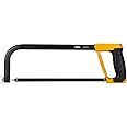 Deli DL353712 12" Hacksaw 300mm 65Mn Steel Adjustable Blade with Coated PP Handle Hand Saw Frame Repair Tool Kit for DIY Sawing Ceramic Wood Metal Work (Pack of 1, Yellow Black)