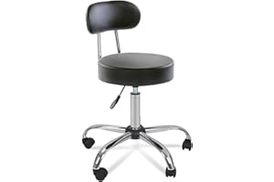 TactFire Tabouret de Bureau Tabouret à roulettes avec Dossier,Rotation à 360°,Chaise pivotante Chaise de Bureau Hauteur réglable (Noir)