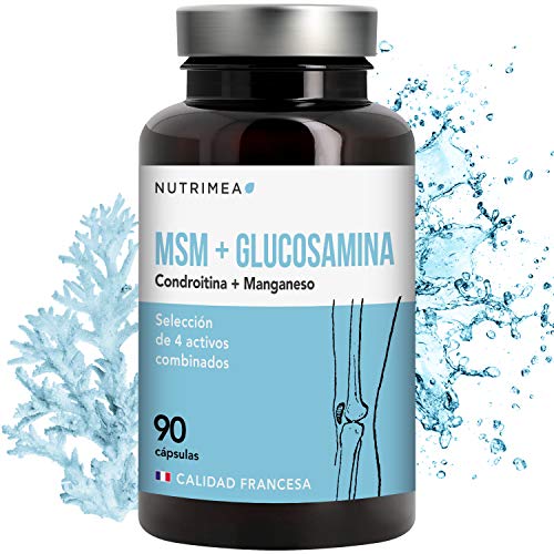 Glucosamina MSM Condroitina y Manganeso (4en1), Articulaciones Huesos y Piel, Antiinflamatorio Artritis Dolores Musculares Cartílago, Antioxidante, Reforzar Defensas, Fabricado en Francia