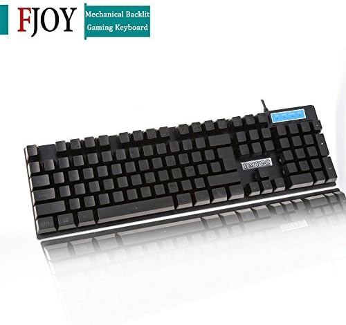 Gaming Keyboard Rainbow LED Backlit Mechanical Feeling USB Wired Water-Resistant with Adjustable Backlight for PC Games Office, Black
