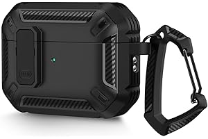 WALLFID AirPods Pro 2 generacji etui 2022 z zamykaną pokrywą i haczykiem na klucze, dwuwarstwowe, odporne na wstrząsy i kurz, wytrzymałe etui (czarne)