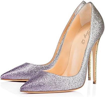 SYY Woman Shoes Glitter Pointed Sweet Sexy Gradient Color High Heel Pump Shoes , silver and silver , 39