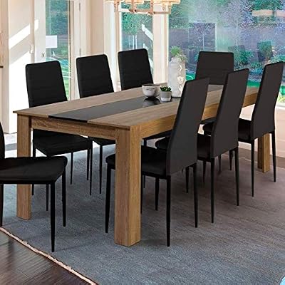 IDMarket - Table à Manger Georgia 8 Personnes hêtre et Noire 160 cm
