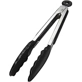 Baker Home Siyah Silikon U&ccedil;lu Mutfak Maşası - 23 cm, Asma kilit sistemli paslanmaz &ccedil;elik sap, Kolay Kavrama, Mangal, Salata, 