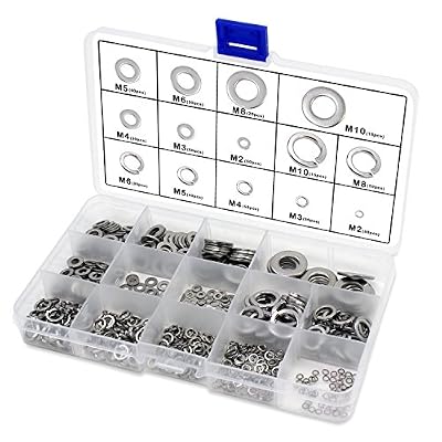 HSeaMall Equerre Etagere Rondelle plate d'acier inoxydable et assortiment de rondelle de serrure M2-M10 510PCS