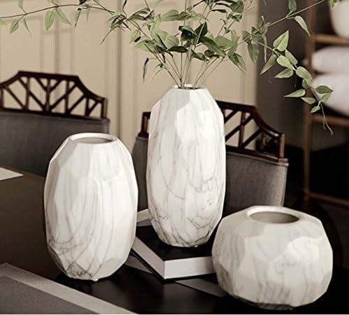 White Marble Pattern Creative Ceramics Vase  living Room Study Desktop Bedroom Ceramics Crafts Furnishings Flower Arrangement Decoration ( Size : 1SET(THREE) )