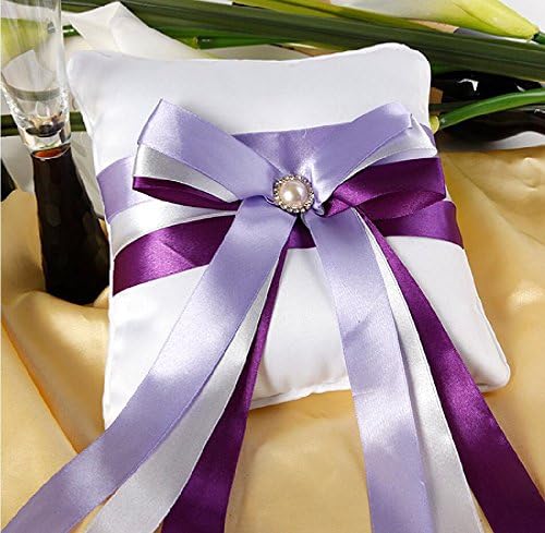 Ring Pillow Satin Beach Theme / Three color violet/purple wedding ring pillow/ Classic Theme With Ribbons / Faux Pearl