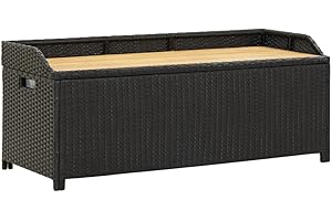 ‎VIDAXL vidaXL Garden Bench with Storage Space Garden Chest Seat Cushion Box Chest Bench Cushion Box Garden Furniture Bench 120 cm Poly Rattan Black
