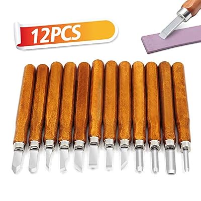 Pathonor Outils Couteau Sculpture Bois Professionnel 12PCS Outils de Gravure Sculpture Bois avec Whetstone Ciseaux à Bois pour Charpentiers Amateurs Débutants et Professionnels Sculpteurs