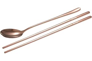 Wifehelper Łyżka + pałeczki, stal nierdzewna 304 pałeczki zestaw sztućców w stylu koreańskim (kolor różowy)