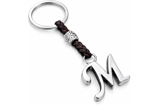 ASTER ALHELÍ - Llavero de Cuero con Iniciales Personalizado - Letras y abalorios de zamak Chapado en Plata - Llavero para Hombre o Mujer - Ideal para Regalo