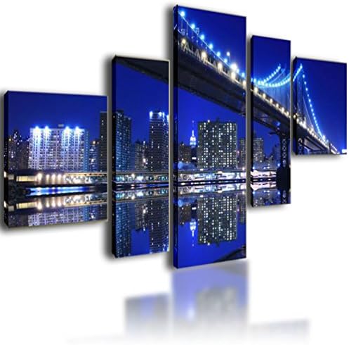 XL Parted Canvas Picture Wall Art Split Multi Panel Framed Modular Living Room - 5 panel Bridge In The City 130cm x 70cm 2934