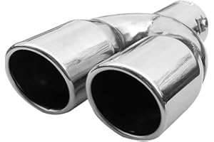 BOLOROMO Double Twin Exhaust Tip Tailpipe Stainless Steel Exhaust Trim Chrome Universal