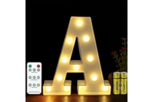 HONPHIER® Letter Lights Decorative LED Alphabet Lights Remote Control Marquee Decoration Light Up Sign Battery Operated for Birthday Party Wedding Receptions Holiday Bar Home Bedroom Bath Decor (A)
