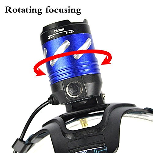 Boruit Led stirnlampe kopflampe Späteste Version LED-Hauptfackel, hohe Leistung XM-L T6 LED Scheinwerfer, wasserdichte Zoomable nachladbares Scheinwerfer-Taschenlampen-Kopf-Lampen-Licht für das kampierende fischende das Radfahren laufende wandernde Jagd-kletterndes Sicherheits-Licht mit SOS-Warnungs-Funktion, European regulation charger - 3