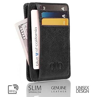 OTTO Slim portefeuille de carte en cuir véritable pour les hommes - plusieurs emplacements pour licence de crédit, débit, BLOCAGE RFID (Noir)
