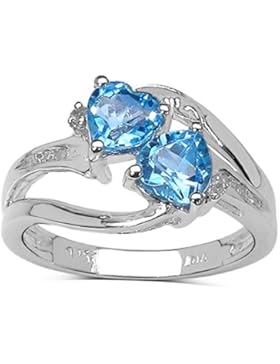 Die Diamant-Ring-Collection: Schöne 2 Herzen Verlobungsring. 2 herzförmige schwarz topas mit Diamant Set Crossover...