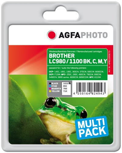 AgfaPhoto APB1100SETD Tinte für Brother MFC6490, 17 ml schwarz und 24 ml, cyan/magenta/gelb/schwarz