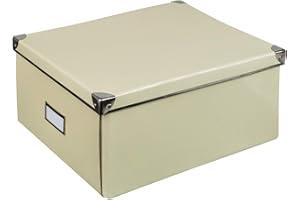 ‎IDENA Idena 10518 - Aufbewahrungsbox aus festem Karton, Deckel mit verstärkten Kanten aus Metall, Allzweck-Box in Creme inklusive Beschriftungsfeld, für Ordnung im Haushalt, Büro und Arbeitszimmer