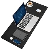 Black Deer PU Deri Mouse Pad Dikişli Kenar Dayanıklı B&uuml;y&uuml;k Boy &Ccedil;ift Y&ouml;nl&uuml; Kullanım Ofis Masa Matı S&uuml;men (SİYAH, 70X30 L)