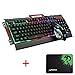 Produktbild LexonElec® K33 Gaming Tastatur und Maus Combo Wired Rainbow LED Hintergrundbeleuchtung Multimedia Ergonomic Usb Metall Panel Gaming Tastatur Wasserdicht + Atmen Licht 3200 DPI 6 Tasten Optische Gamer Maus Sets + Mousepad (K-33 / Schwarz Grau)