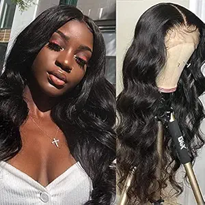 BLY Lace Front Wigs Body Wave Human Hair 13x4 Lace Frontal Wigs Pre Plucked Knots Bleached for Black Women 10 Inch 150% Density Natural Black Hair