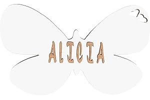 VEJO | Placa en Forma de Mariposa Personalizable | Decoración en Madera | Decoración Infantil con Nombre Personalizado | Cartel con Adhesivo para Cabecero, Puerta y Pared/Medidas 25x15 cm.