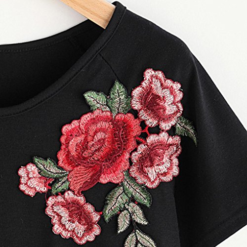 Sommer Bluse, lmmvp Frauen Rose bestickt T-Shirt Short Sleeve Tops - 4