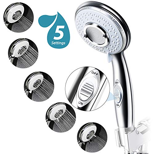 EocuSun  Haute Pression 5 Réglages Réglable Mode-On/Off Pause Taille Standard (G1 / 2) Pomme de Douche, Pomme de Douche Amovible Étanche Chromage, Offre une Expérience de Douche Ultime!